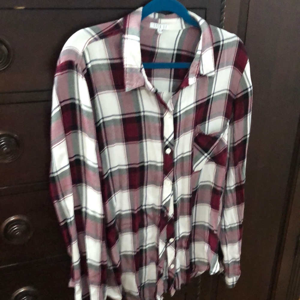 Plaid Button Down Shirt in Red and White